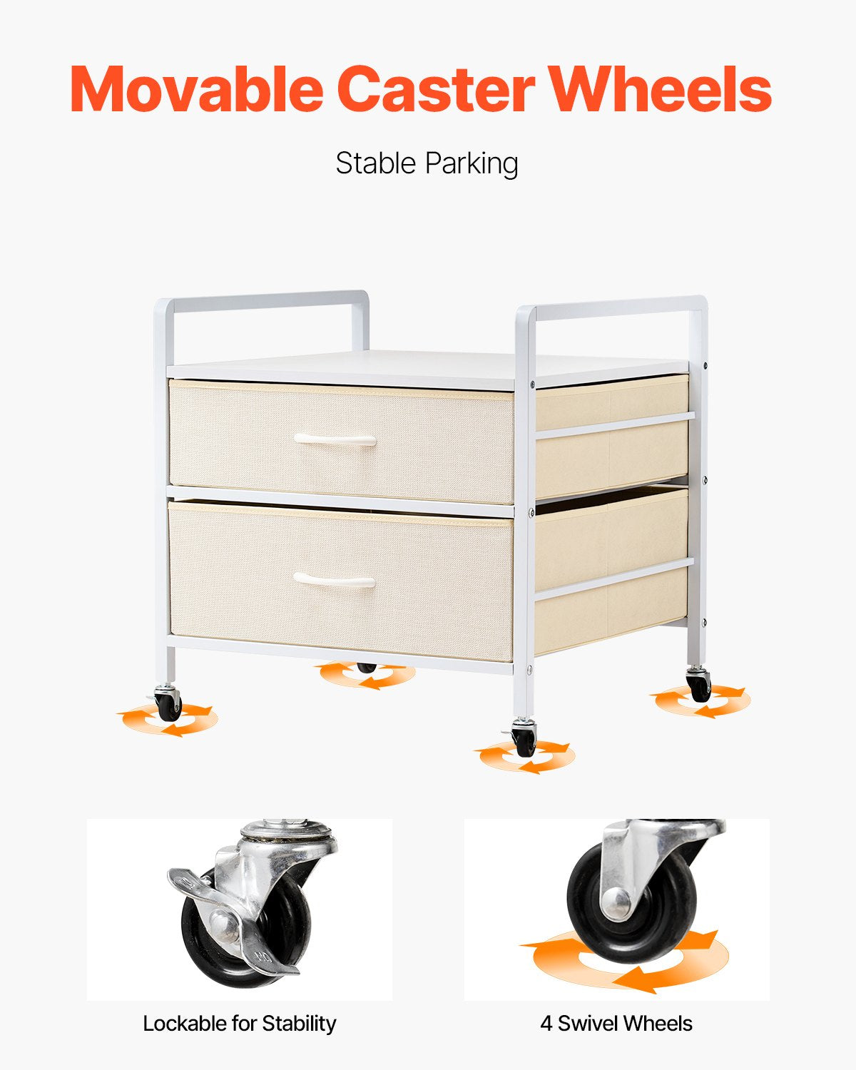 Mini Fridge Stand with Storage, 176 lb-Capacity Mini Fridge Table with 2 Drawers & 4 Swivel Wheels, Mobile Mini Fridge Shelf, White Mini Fridge Organizer for Dorm, Apartment, Office, Bedroom