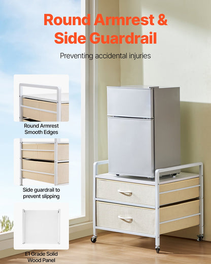 Mini Fridge Stand with Storage, 176 lb-Capacity Mini Fridge Table with 2 Drawers & 4 Swivel Wheels, Mobile Mini Fridge Shelf, White Mini Fridge Organizer for Dorm, Apartment, Office, Bedroom