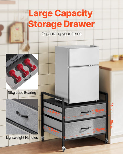 Mini Fridge Stand with Storage, 176 lb-Capacity Mini Fridge Table with 2 Drawers & 4 Swivel Wheels, Mobile Mini Fridge Shelf, Gray Mini Fridge Organizer for Dorm, Apartment, Office, Bedroom