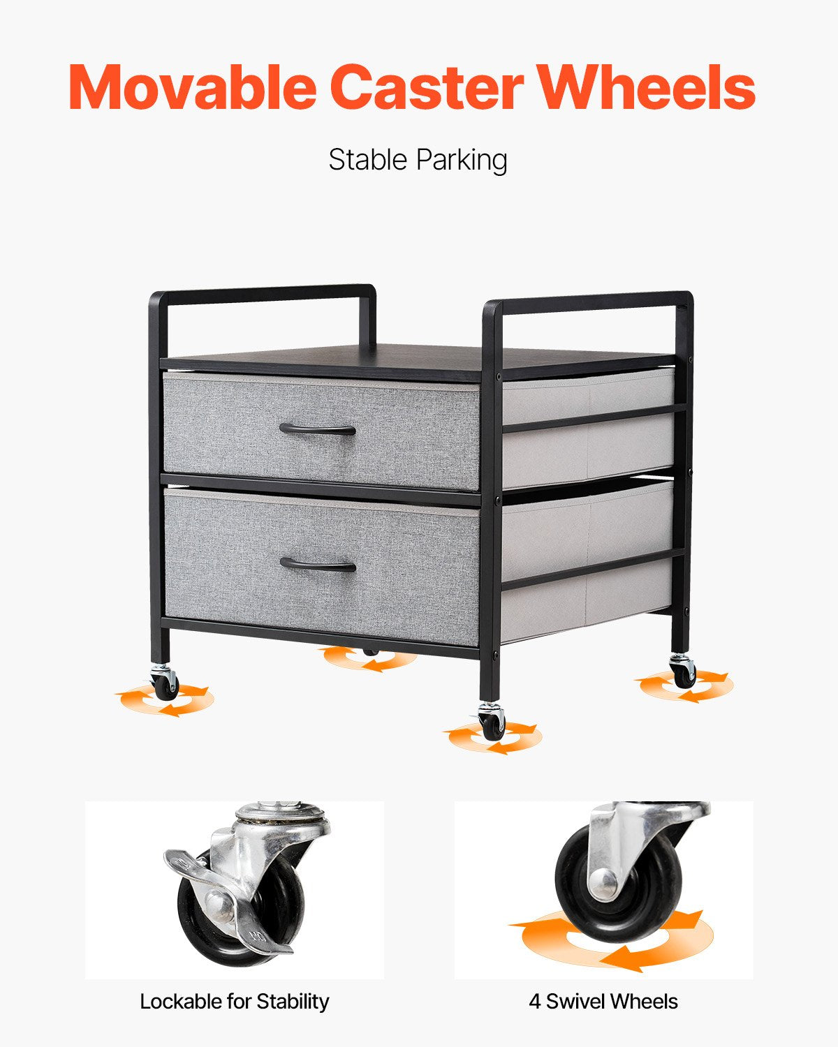 Mini Fridge Stand with Storage, 176 lb-Capacity Mini Fridge Table with 2 Drawers & 4 Swivel Wheels, Mobile Mini Fridge Shelf, Gray Mini Fridge Organizer for Dorm, Apartment, Office, Bedroom
