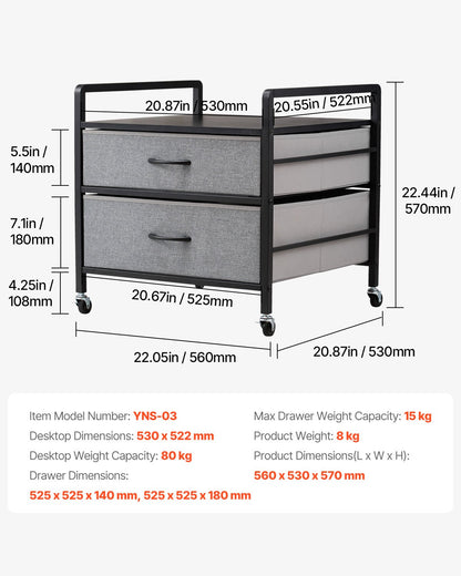 Mini Fridge Stand with Storage, 176 lb-Capacity Mini Fridge Table with 2 Drawers & 4 Swivel Wheels, Mobile Mini Fridge Shelf, Gray Mini Fridge Organizer for Dorm, Apartment, Office, Bedroom