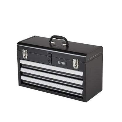 Metal Tool Box, 20.5-inch, Portable Metal Tool Box with 3 Drawers, Small Tool Chest with EVA Liners, Ball Bearing Slide Drawers Locking & Powder Coated Finish, Multi-Function Tool Organizer