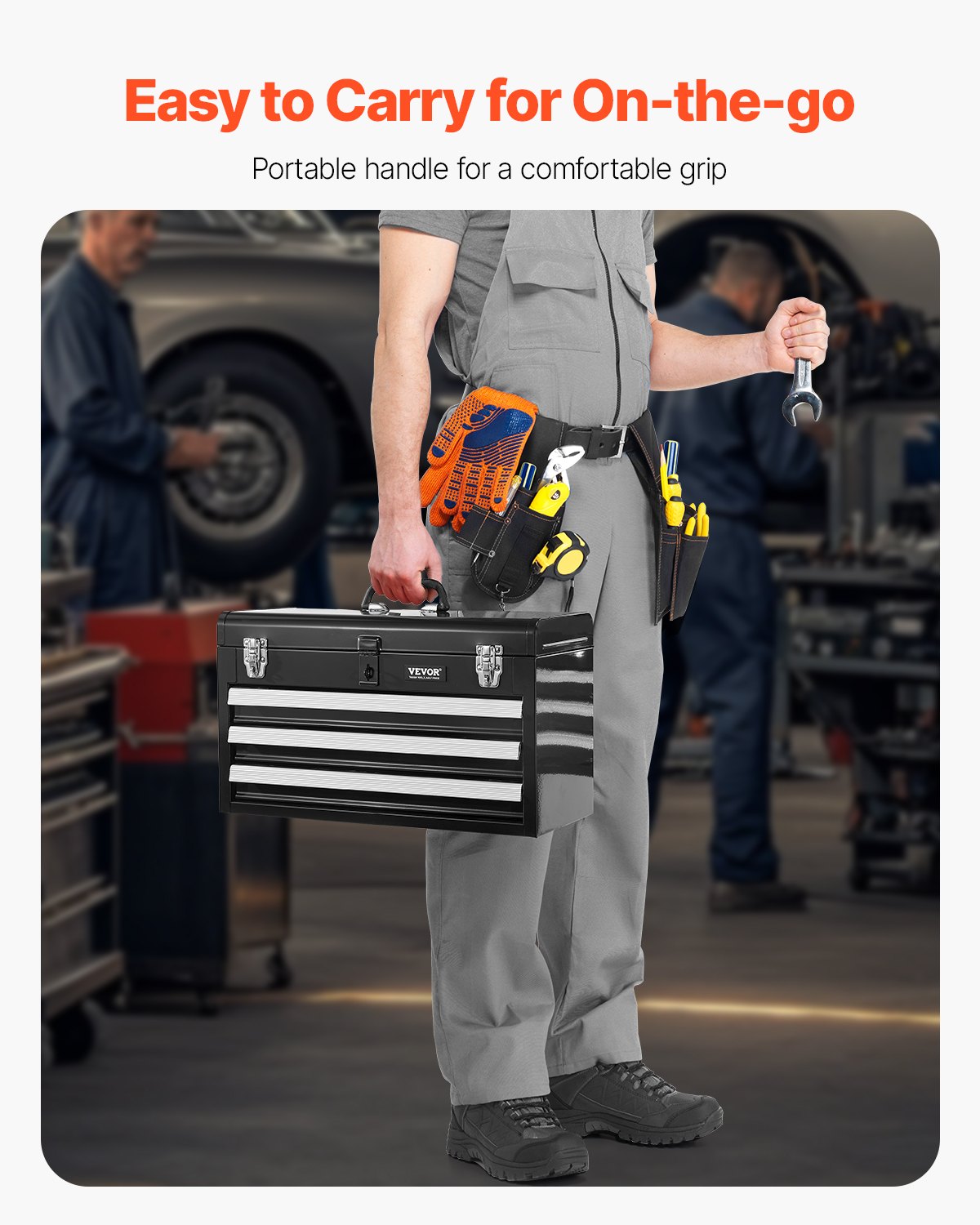 Metal Tool Box, 20.5-inch, Portable Metal Tool Box with 3 Drawers, Small Tool Chest with EVA Liners, Ball Bearing Slide Drawers Locking & Powder Coated Finish, Multi-Function Tool Organizer