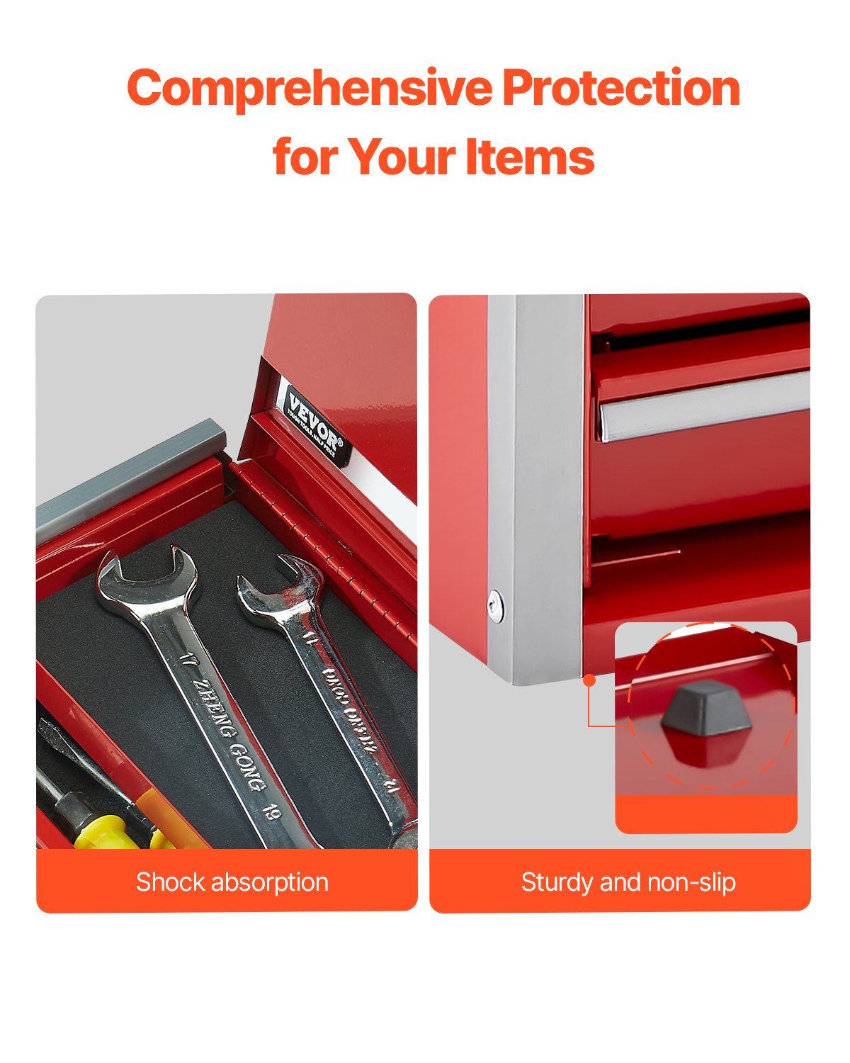 Metal Tool Box, 8.6-inch, Portable Metal Tool Box with 3 Drawers, Small Tool Chest with EVA Liners and PP Feet Pads, Heavy-Duty Steel With Ball Bearing Opening and Powder Coated Finish, Red