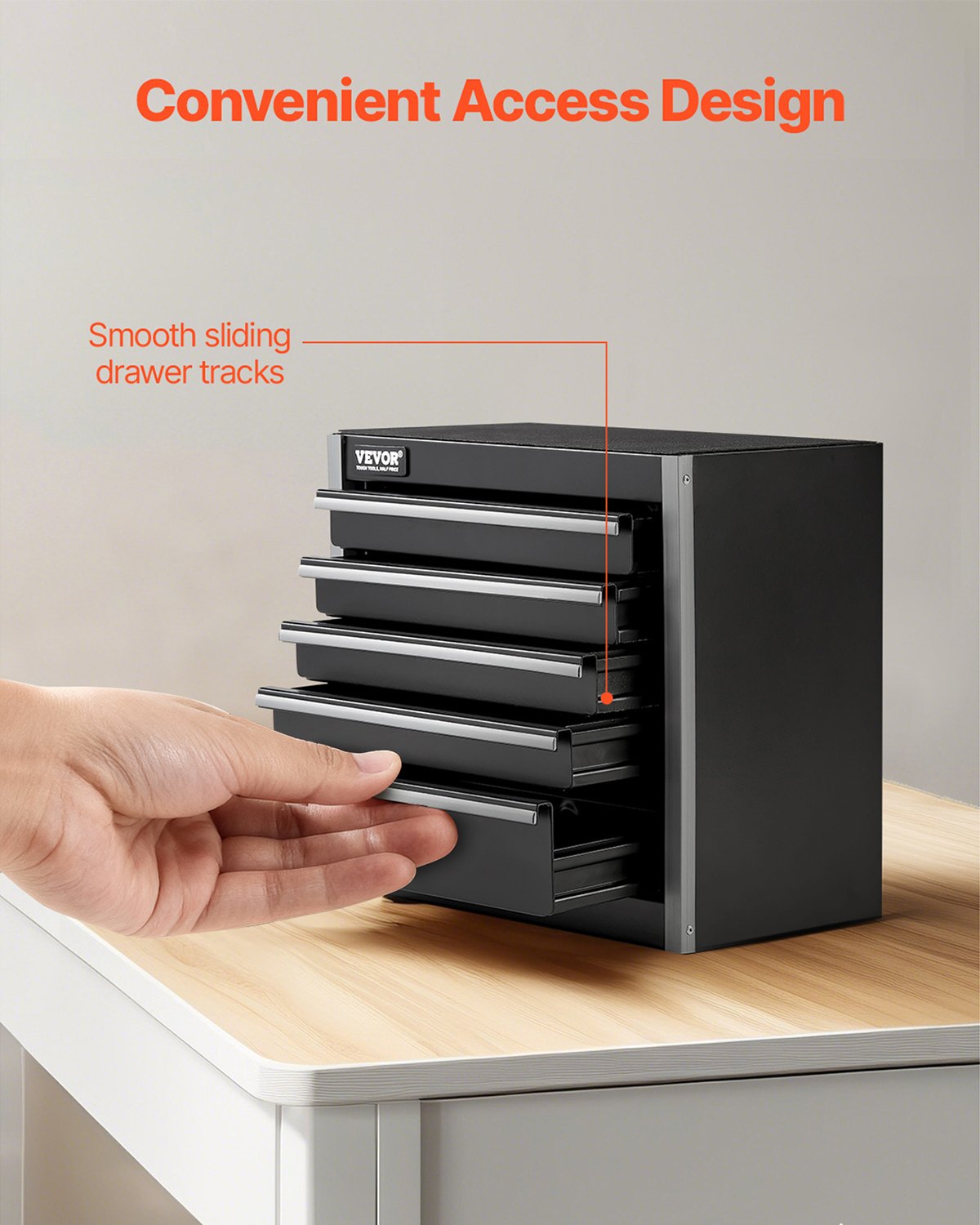 Metal Tool Box, 8.6-inch, Portable Metal Tool Box with 5 Drawers, Small Tool Chest with EVA Liners and PP Feet Pads, Heavy-Duty Steel With Ball Bearing Opening and Powder Coated Finish, Black