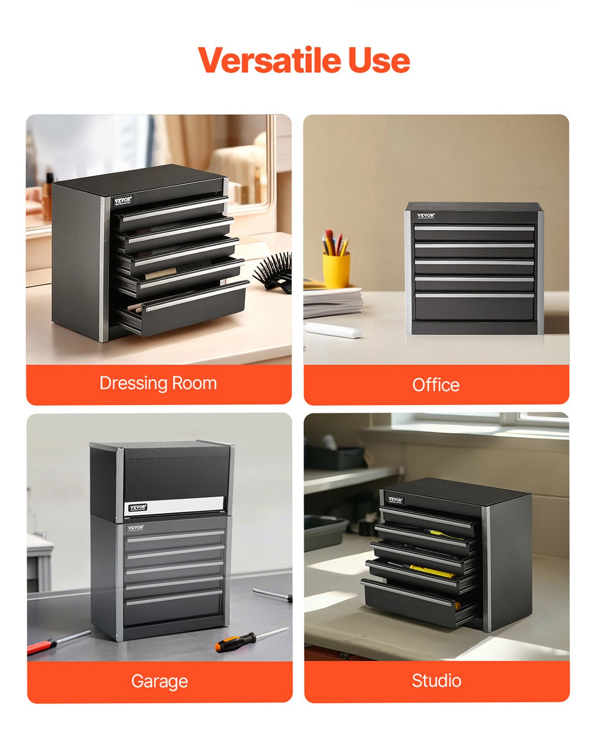 Metal Tool Box, 8.6-inch, Portable Metal Tool Box with 5 Drawers, Small Tool Chest with EVA Liners and PP Feet Pads, Heavy-Duty Steel With Ball Bearing Opening and Powder Coated Finish, Black