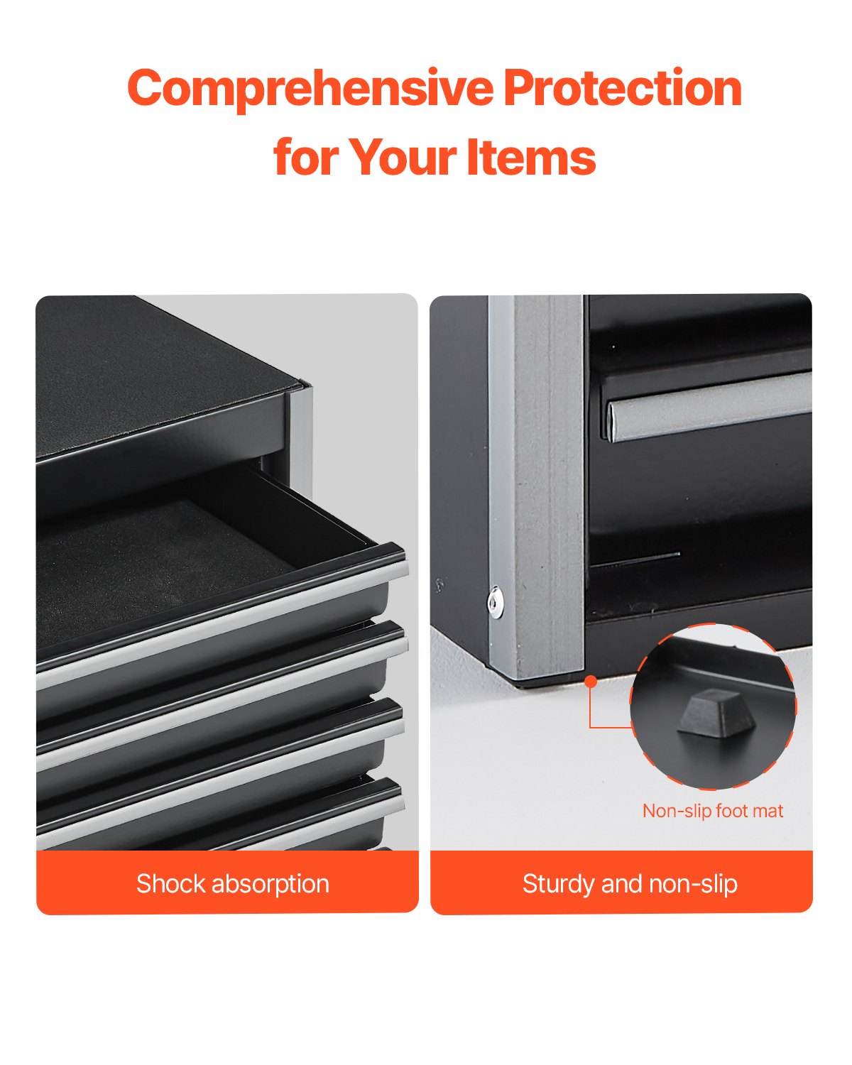 Metal Tool Box, 8.6-inch, Portable Metal Tool Box with 5 Drawers, Small Tool Chest with EVA Liners and PP Feet Pads, Heavy-Duty Steel With Ball Bearing Opening and Powder Coated Finish, Black