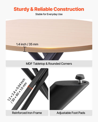 5-delat matbordsset, platsbesparande runt köksbord med 4 stoppade orange stolar, PU-läderdynor, modernt skrivbord i träton med justerbara fotstöd för matsal, små utrymmen