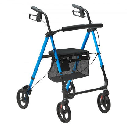 Rollator Walker for Seniors and Adult, Lightweight Aluminum Foldable Rolling Walker with Adjustable Seat and Handle, Outdoor Mobility Rollator Walker with 8" All Terrain Wheels, 300LBS Capacity