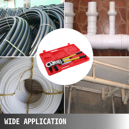 Pipe Crimping Pliers Hand Pressing Kit with 6 Pieces Tool PEX Presser ø16 - 32 mm for Composite Pipe Pex-Al-Pex Aluminum Composite Pipes