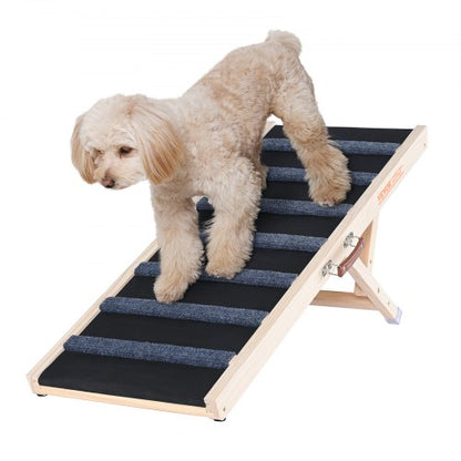 Dog Ramp, Folding Pet Ramp for Bed, Adjustable Dog Ramp for Small, Large, Old Dogs & Cats, Wooden Pet Ramp with 100 cm Long Ramp, Adjustable from 38 cm to 56 cm, Suitable for Couch, Sofa, Car