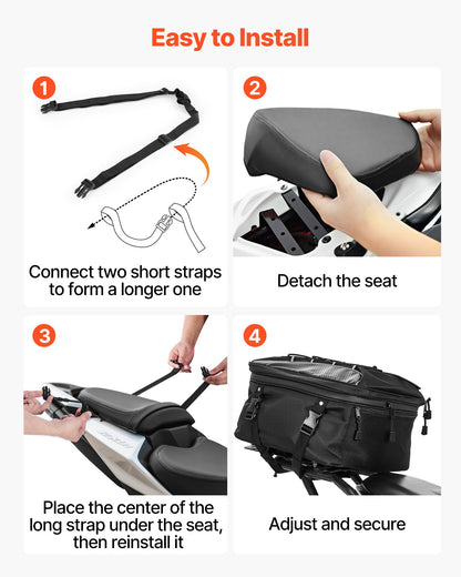 Motorcycle Tail Bag, 22-34 L Expandable Motorcycle Rear Seat Bag with Waterproof Rain Cover, Outdoor Sports Motorbike Luggage Storage Backpack Handbag with Straps, Pocket & Elastic Cord, Black