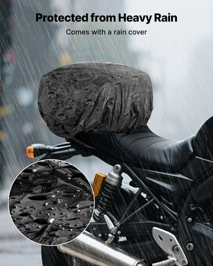 Motorcycle Tail Bag, 22-34 L Expandable Motorcycle Rear Seat Bag with Waterproof Rain Cover, Outdoor Sports Motorbike Luggage Storage Backpack Handbag with Straps, Pocket & Elastic Cord, Black