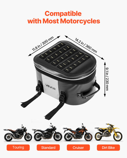 Motorcycle Tail Bag, 28 L Motorcycle Rear Seat Bag with Waterproof Fabric, Outdoor Sports Motorbike Luggage Storage Trunk Handbag with Pocket & Adjustable Buckle, Universal Fit Rear Racks, Black