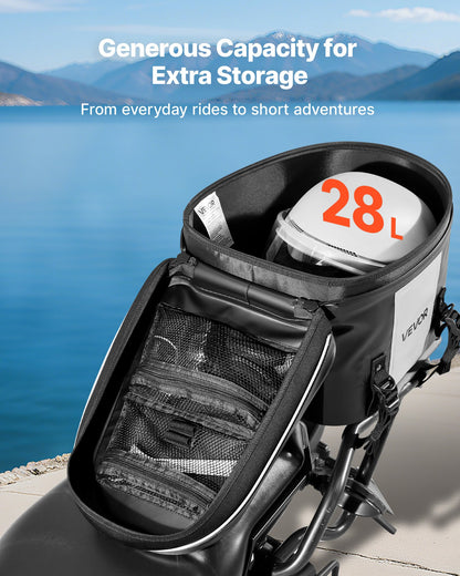 Motorcykel baksätesväska, 28 l motorcykel baksätesväska med vattentätt tyg, utomhussporter motorcykel bagageförvaring bagageväska med ficka och justerbart spänne, universell passform bakre pakethållare, svart