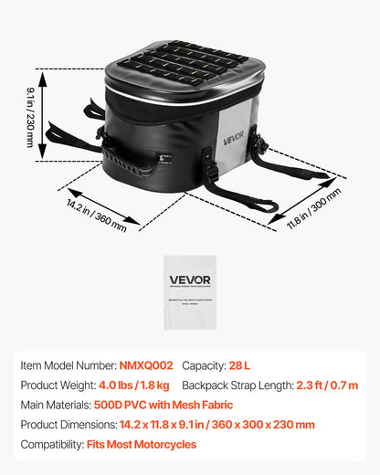 Motorcykel baksätesväska, 28 l motorcykel baksätesväska med vattentätt tyg, utomhussporter motorcykel bagageförvaring bagageväska med ficka och justerbart spänne, universell passform bakre pakethållare, svart