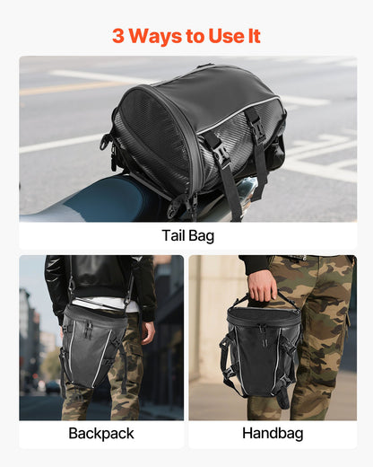 Motorcykel baksätesväska, 10 L motorcykel baksätesväska med vattentätt regnskydd, utomhussporter motorcykel bagageförvaring bagagehylla ryggsäck handväska med axelrem och innerficka, svart