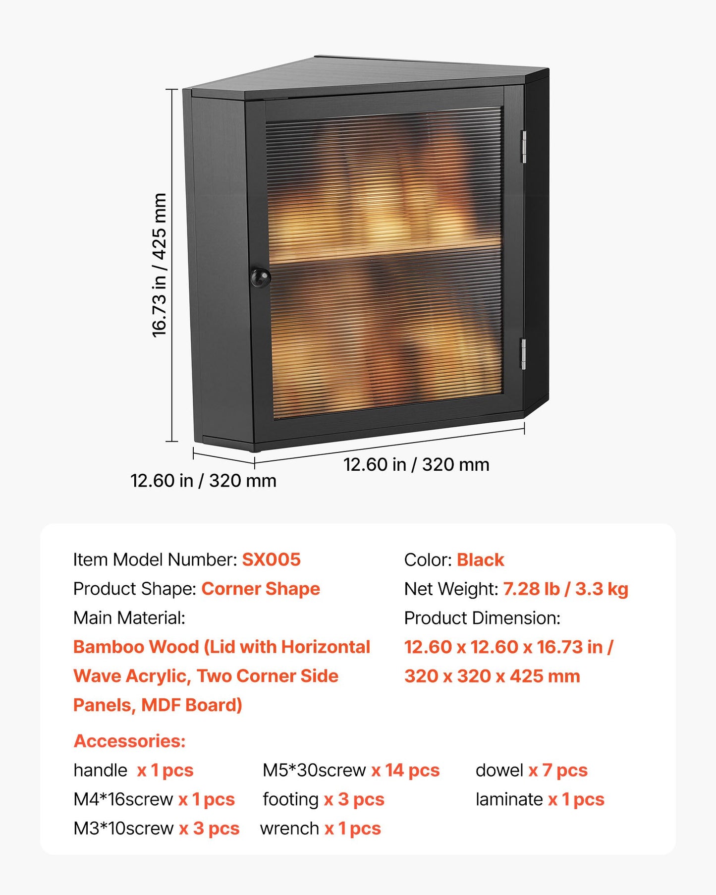 Hörnbrödlåda för köksbänk, dubbelskiktad stor kapacitet bambu brödförvaringsbehållare, lantlig träbrödlåda för hembakat bröd, förvaringshållare med akrylvågig dörr, svart