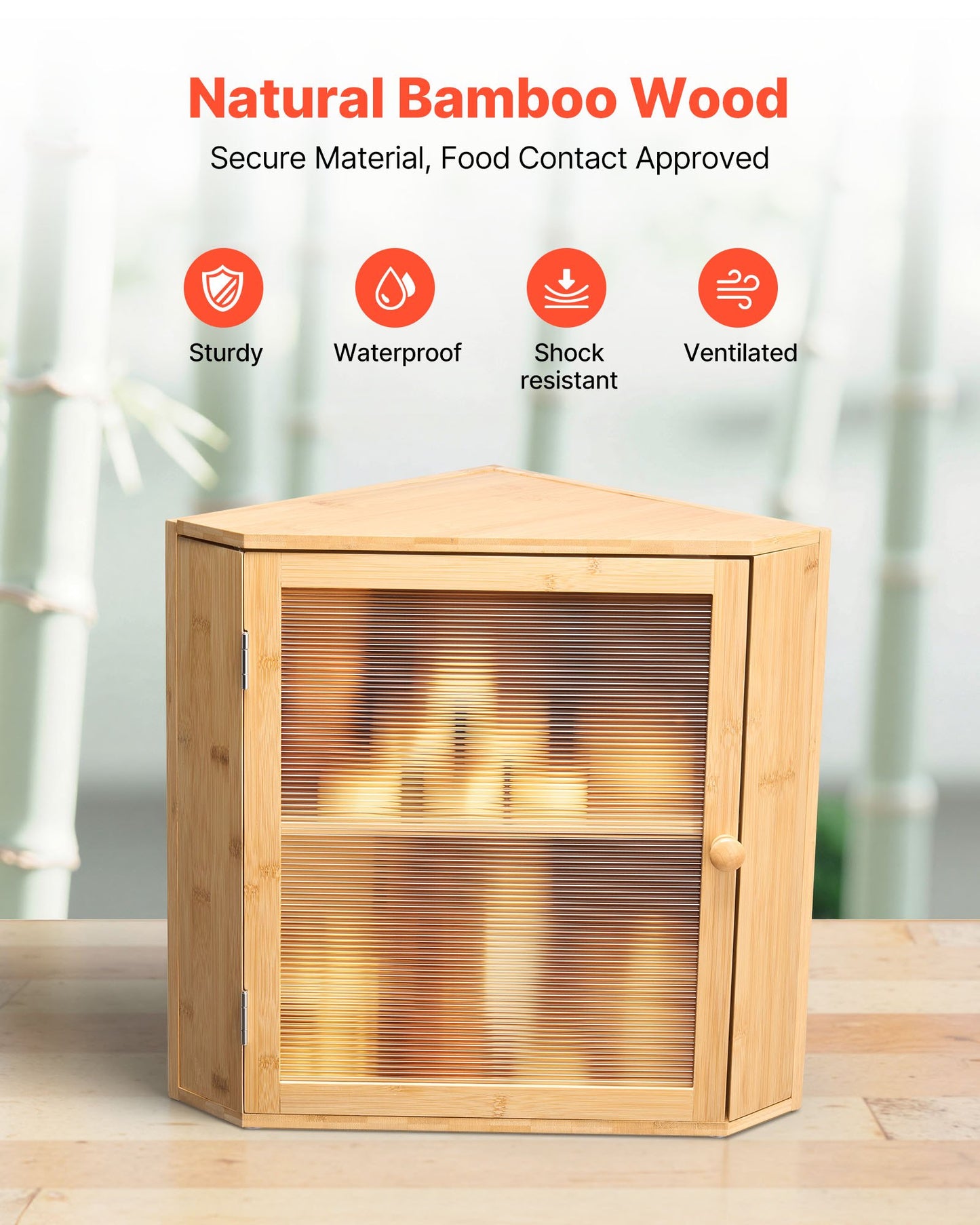 Corner Bread Box for Kitchen Counter, Double Layer Large Capacity Bamboo Bread Storage Container, Farmhouse Wooden Breadbox for Homemade Bread, Storage Holder Bin with Acrylic Wavy Door, Natural