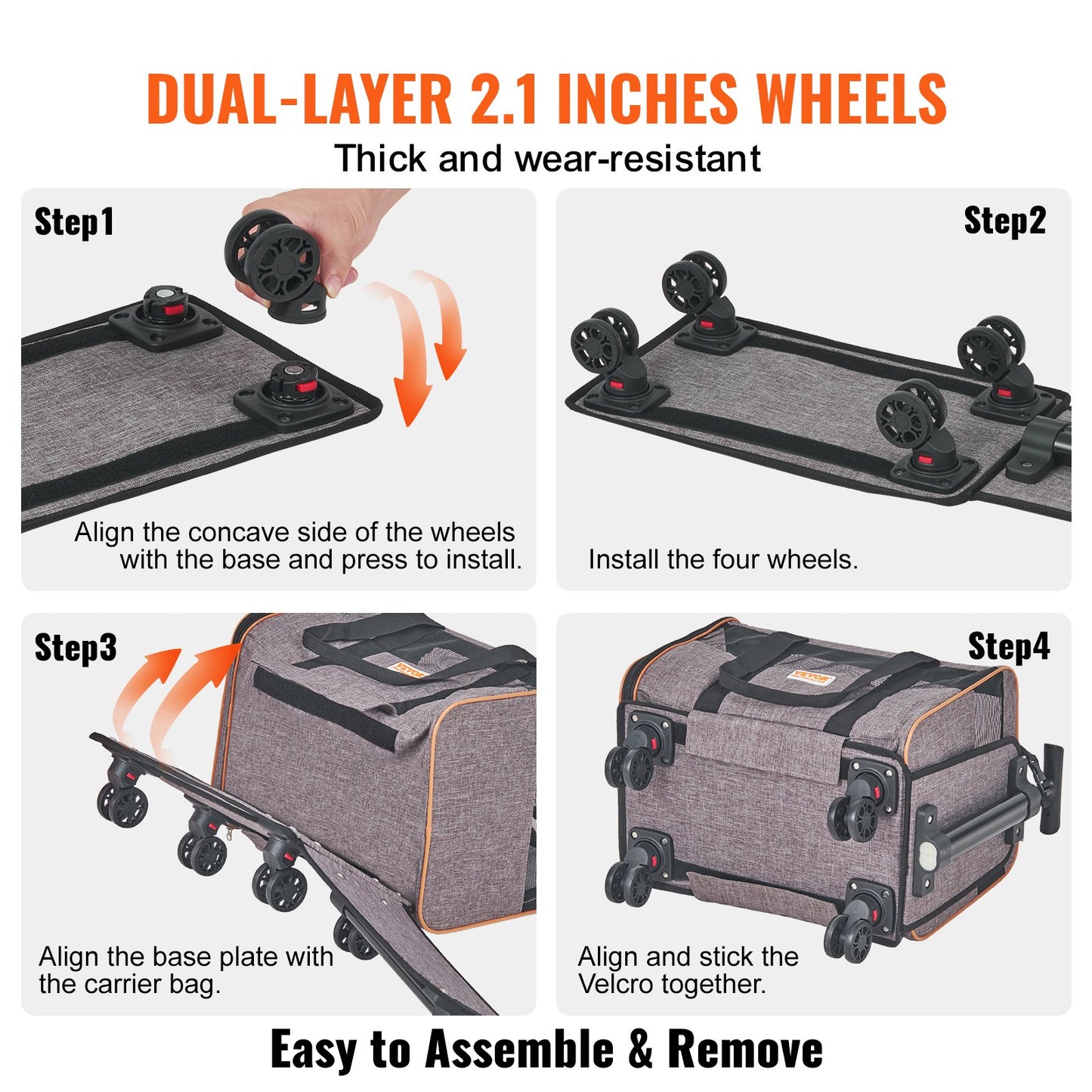 Cat Carrier with Wheels, Airline Approved Rolling Pet Carrier with Telescopic Handle and Shoulder Strap, Dog Carrier with Wheels for Pets under 22 lbs, with 1 Folding Bowl, Grey