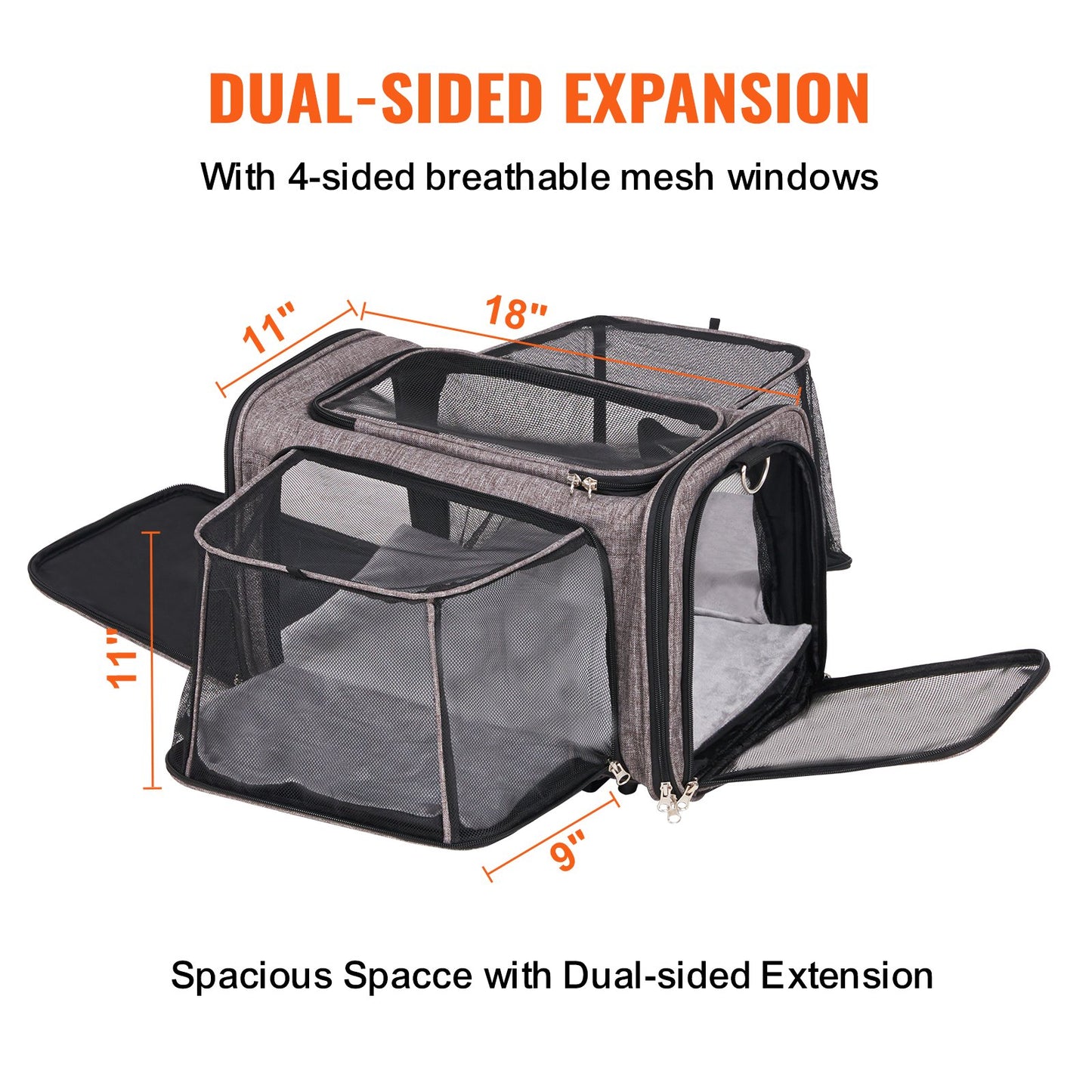 Cat Carrier with Wheels, Airline Approved Rolling Pet Carrier with Telescopic Handle and Shoulder Strap, Dog Carrier with Wheels for Pets under 25 lbs, with 1 Folding Bowl, Grey