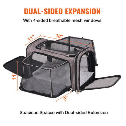 Cat Carrier with Wheels, Airline Approved Rolling Pet Carrier with Telescopic Handle and Shoulder Strap, Dog Carrier with Wheels for Pets under 25 lbs, with 1 Folding Bowl, Grey
