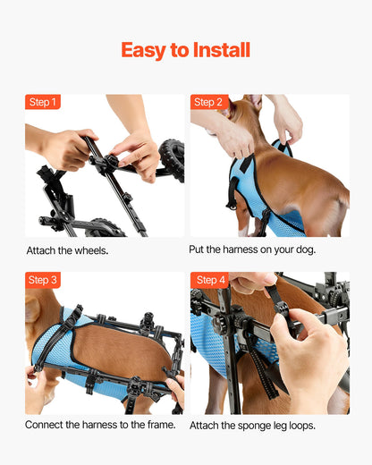 Hundrullstol för bakbenen, justerbar rullstol med 2 hjul, lätt hundvagn med stötdämpande hjul, rullstol med stöd för rörlighet för funktionshindrade och skadade hundar upp till 10 kg, extra liten
