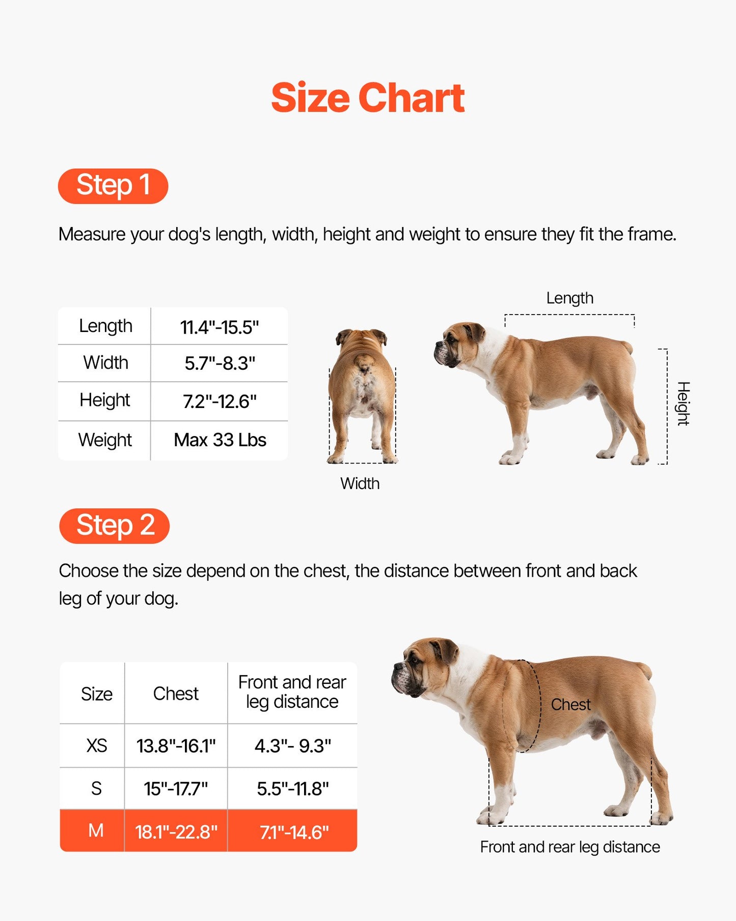 Dog Wheelchair for Back Legs, Adjustable 2 Wheels Pet Wheelchair, Lightweight Dog Cart with Shock-Absorbing Wheels, Mobility Support Wheel Chair for Disabled Injured Dogs up to 15kg, Medium