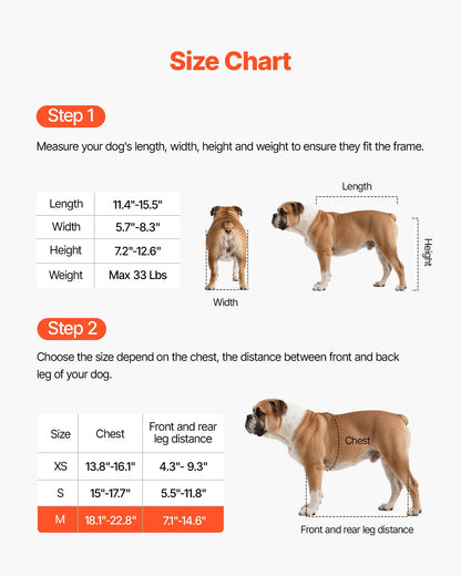 Dog Wheelchair for Back Legs, Adjustable 2 Wheels Pet Wheelchair, Lightweight Dog Cart with Shock-Absorbing Wheels, Mobility Support Wheel Chair for Disabled Injured Dogs up to 15kg, Medium