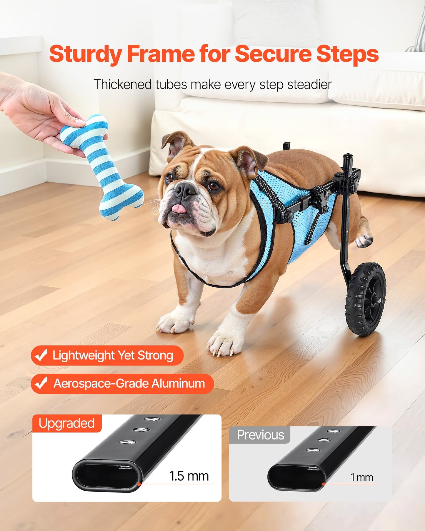 Dog Wheelchair for Back Legs, Adjustable 2 Wheels Pet Wheelchair, Lightweight Dog Cart with Shock-Absorbing Wheels, Mobility Support Wheel Chair for Disabled Injured Dogs up to 15kg, Medium