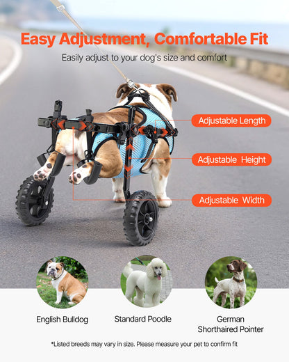Dog Wheelchair for Back Legs, Adjustable 2 Wheels Pet Wheelchair, Lightweight Dog Cart with Shock-Absorbing Wheels, Mobility Support Wheel Chair for Disabled Injured Dogs up to 15kg, Medium