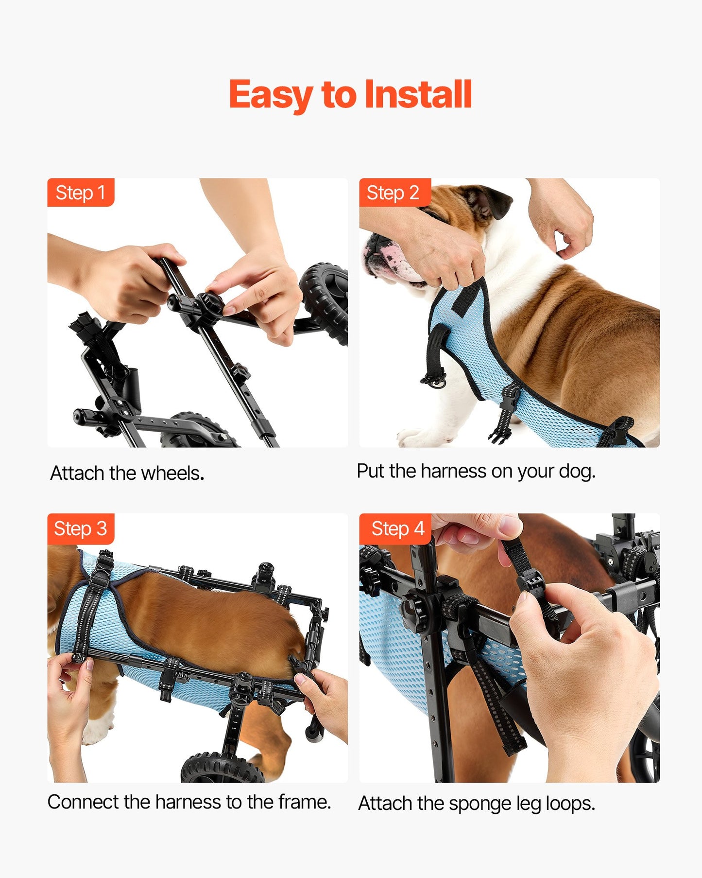 Dog Wheelchair for Back Legs, Adjustable 2 Wheels Pet Wheelchair, Lightweight Dog Cart with Shock-Absorbing Wheels, Mobility Support Wheel Chair for Disabled Injured Dogs up to 15kg, Medium