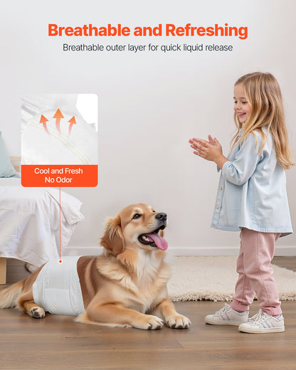 Disposable Male Dog Diapers, Super Absorbent Male Dog Wraps, 360 ° Leak-Proof Belly Bands with Wetness Indicator for Doggies in Heat, Training, Incontinence - M, 96 Count (2 Packs of 48)