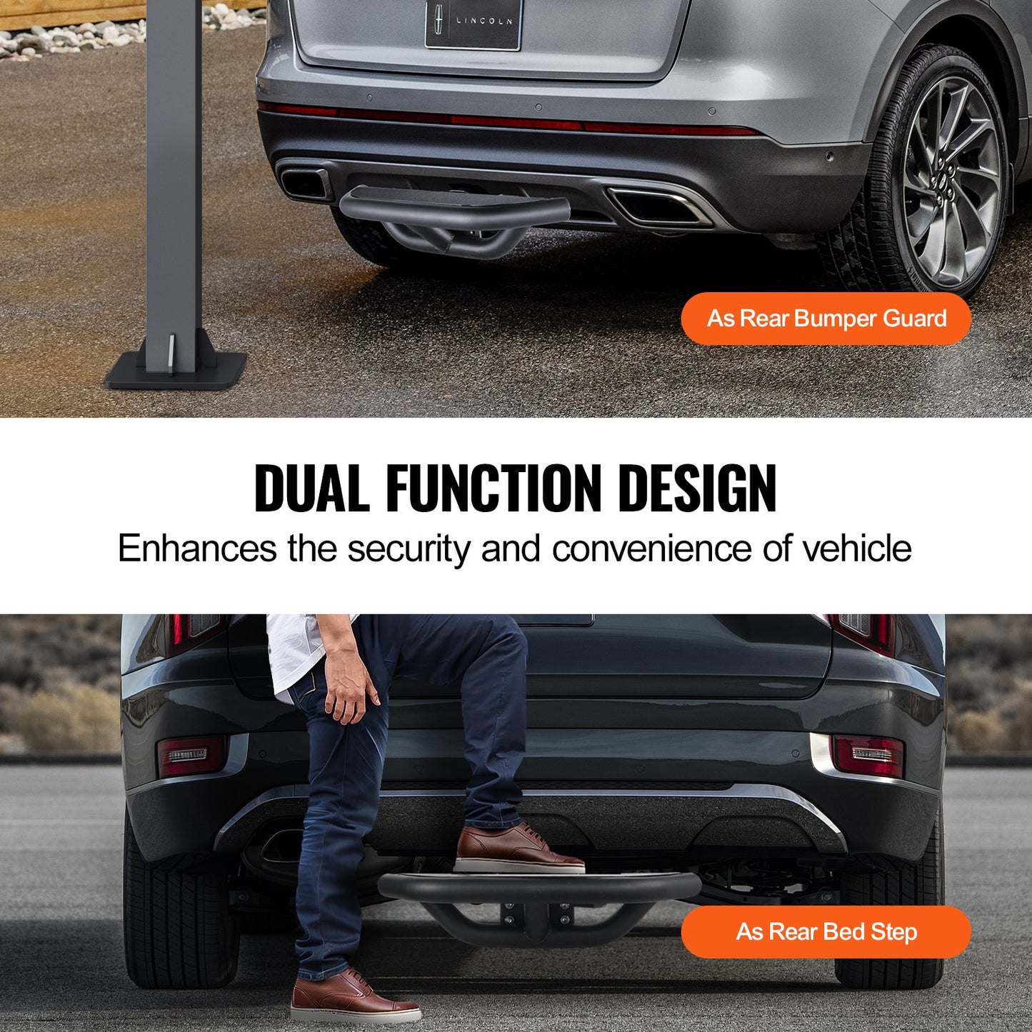 Hitch Step for 2 Inch Receiver, Strong Steel Construction with 350 LBS Load Capacity, Rear Bumper Guard Protector with Pin Lock and Stabilizer, Universal Fit for Truck, SUV, Pickup, Trailer