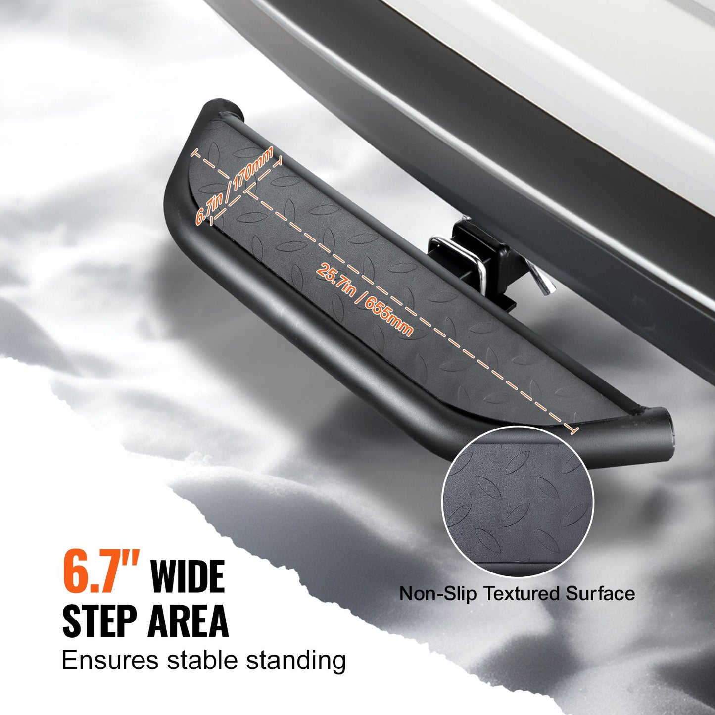 Hitch Step for 2 Inch Receiver, Strong Steel Construction with 350 LBS Load Capacity, Rear Bumper Guard Protector with Pin Lock and Stabilizer, Universal Fit for Truck, SUV, Pickup, Trailer