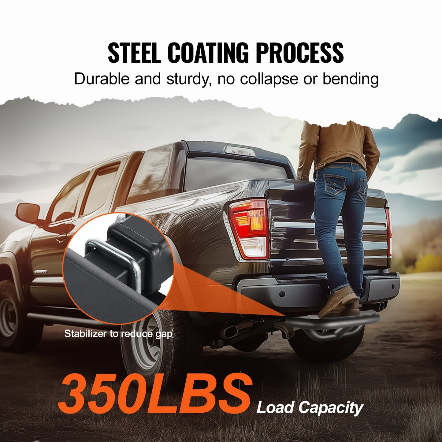 Hitch Step for 2 Inch Receiver, Strong Steel Construction with 350 LBS Load Capacity, Rear Bumper Guard Protector with Pin Lock and Stabilizer, Universal Fit for Truck, SUV, Pickup, Trailer