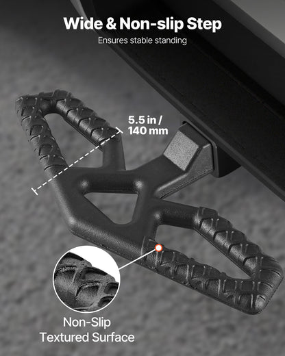 Hitch Step for 5 cm Receiver, Universal Rear Bumper Guard Protector with 159 kg Load Capacity, Wide & Non-Slip Tow Hitch Step with Pin Kit and Stabilizer, Fit for Truck, SUV, Pickup, Trailer