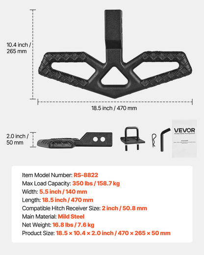Hitch Step for 5 cm Receiver, Universal Rear Bumper Guard Protector with 159 kg Load Capacity, Wide & Non-Slip Tow Hitch Step with Pin Kit and Stabilizer, Fit for Truck, SUV, Pickup, Trailer