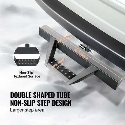 Hitch Step for 2 Inch Receiver, Strong Steel Construction with 300 LBS Load Capacity, Rear Bumper Guard Protector with Pin Lock and Stabilizer, Universal Fit for Truck, SUV, Pickup, Trailer