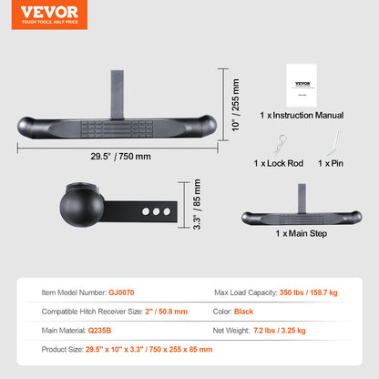 Dragkrok för 5 cm fäste, stark stålkonstruktion med 165 kg lastkapacitet, bakre stötfångarskydd med låsstift, universell passform för lastbil, SUV, pickup, släpvagn