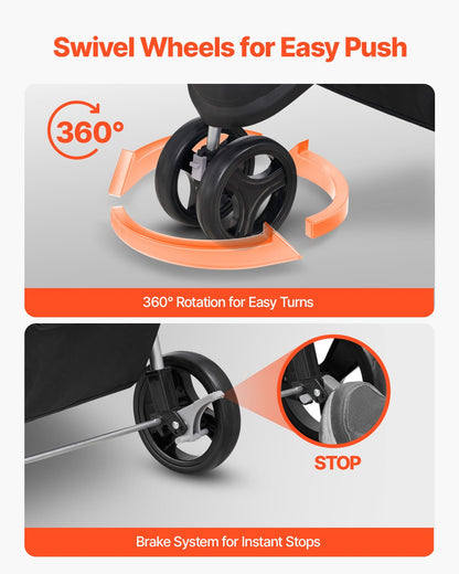 Pet Stroller, 35 lbs Weight Capacity, Foldable Dog Stroller Cart, 3 Wheels Cats Stroller with Mesh Windows and Cup Holders, Portable Pet Carrier Stroller with Brake, for Small to Medium Pets