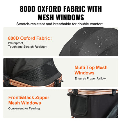 Pet Stroller, 4 Wheels Dog Stroller Rotate with Brakes, 29.9 kg Weight Capacity, Puppy Stroller with Detachable Carrier, Storage Basket and Pet Pad, for Small to Medium Sized Dogs, Black