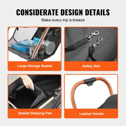 Pet Stroller, 4 Wheels Dog Stroller Rotate with Brakes, 29.9 kg Weight Capacity, Puppy Stroller with Detachable Carrier, Storage Basket and Pet Pad, for Small to Medium Sized Dogs, Black