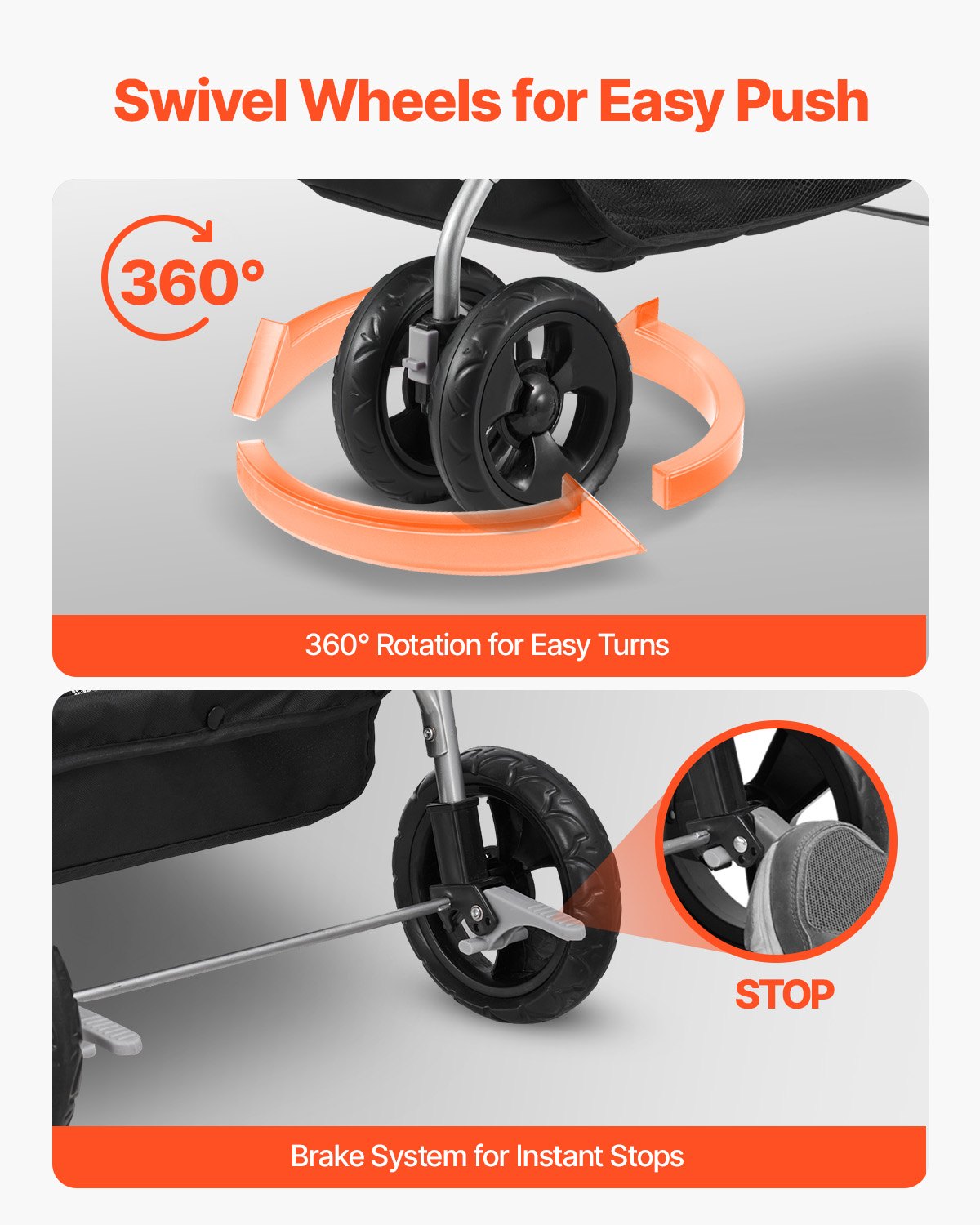 Pet Stroller, 35 lbs Weight Capacity, Foldable Dog Stroller Cart, 4 Wheels Cats Pram with Detachable Carrier & Mesh Windows, Portable Animal Carrier with Brake for Small to Medium Pets