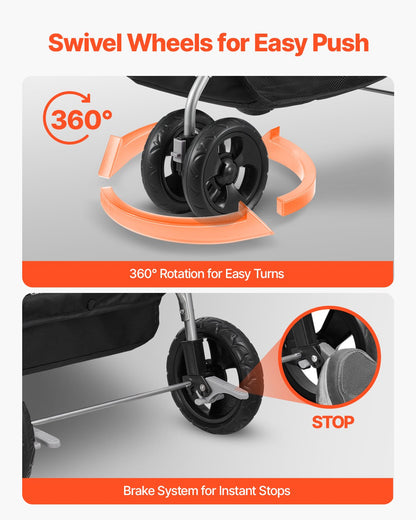 Pet Stroller, 35 lbs Weight Capacity, Foldable Dog Stroller Cart, 4 Wheels Cats Pram with Detachable Carrier & Mesh Windows, Portable Animal Carrier with Brake for Small to Medium Pets