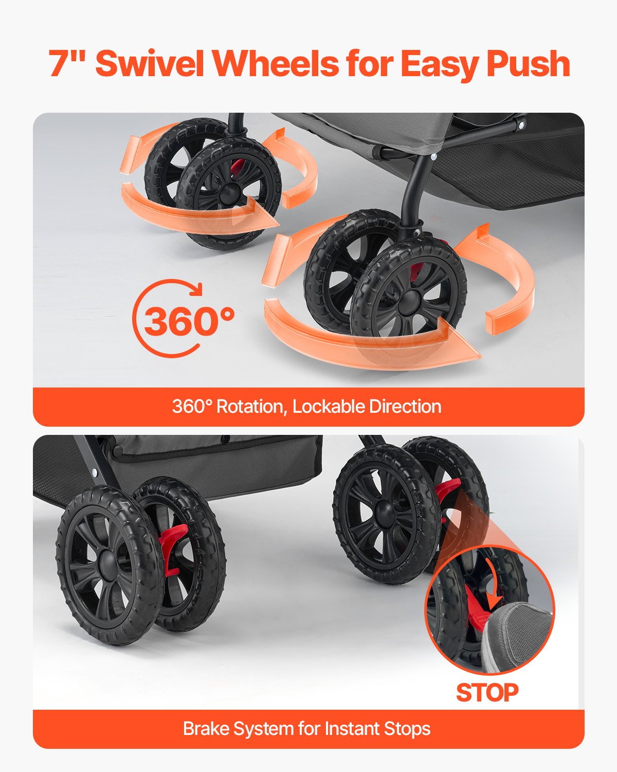 Husdjursvagn, 18 kg viktkapacitet, hopfällbar hundvagn, 4 hjul kattvagn med nätfönster och vändbart handtag, bärbar husdjursvagn med broms, för små till medelstora husdjur