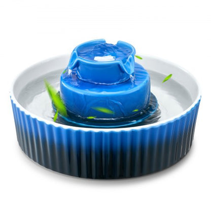 Keramisk kattfontän, 2,1 l Cupcake-fontän för husdjur, porslinsvattendispenser för katter med ultratyst pump, 360° drickyta och flerskiktsfiltreringssystem, för katter och hundar att dricka (blå)