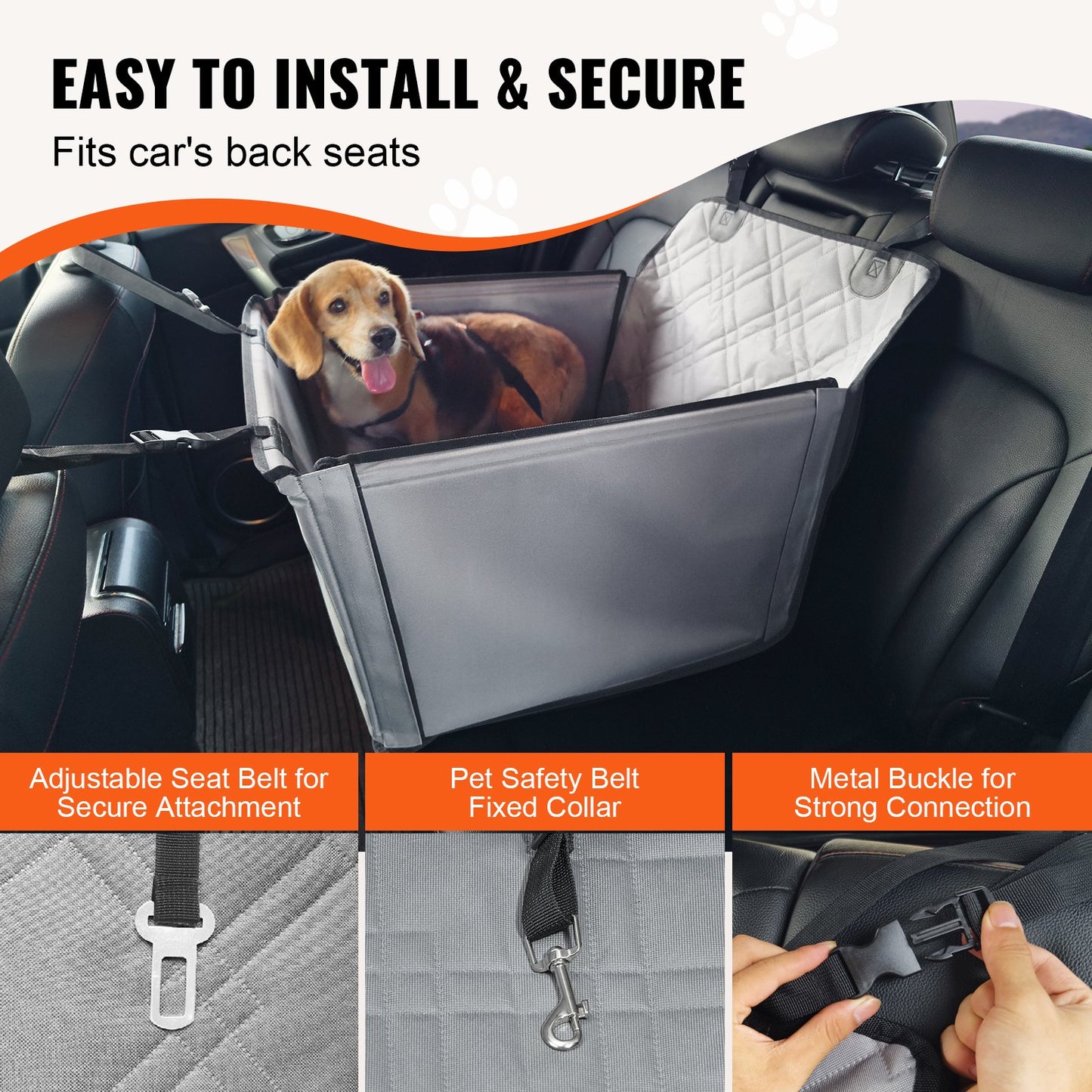 Dog Car Seat, Waterproof Dog Booster Seat for Car with Support Frame, Pet Car Seat with Clip-On Safety Leash, Dog Car Bed for Small, Medium and Large Dog up to 40 lbs, Gray