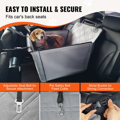 Dog Car Seat, Waterproof Dog Booster Seat for Car with Support Frame, Pet Car Seat with Clip-On Safety Leash, Dog Car Bed for Small, Medium and Large Dog up to 40 lbs, Gray
