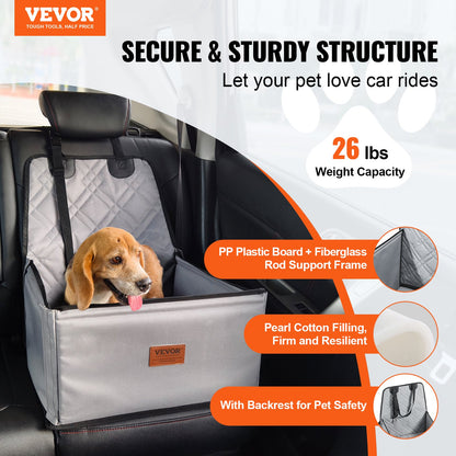 Dog Car Seat, Dog Booster Seat for Car with Support Frame, Pet Car Seat with Clip-On Safety Leash, Cotton Filling, Dog Car Bed for Small Dog up to 26 lbs, Gray